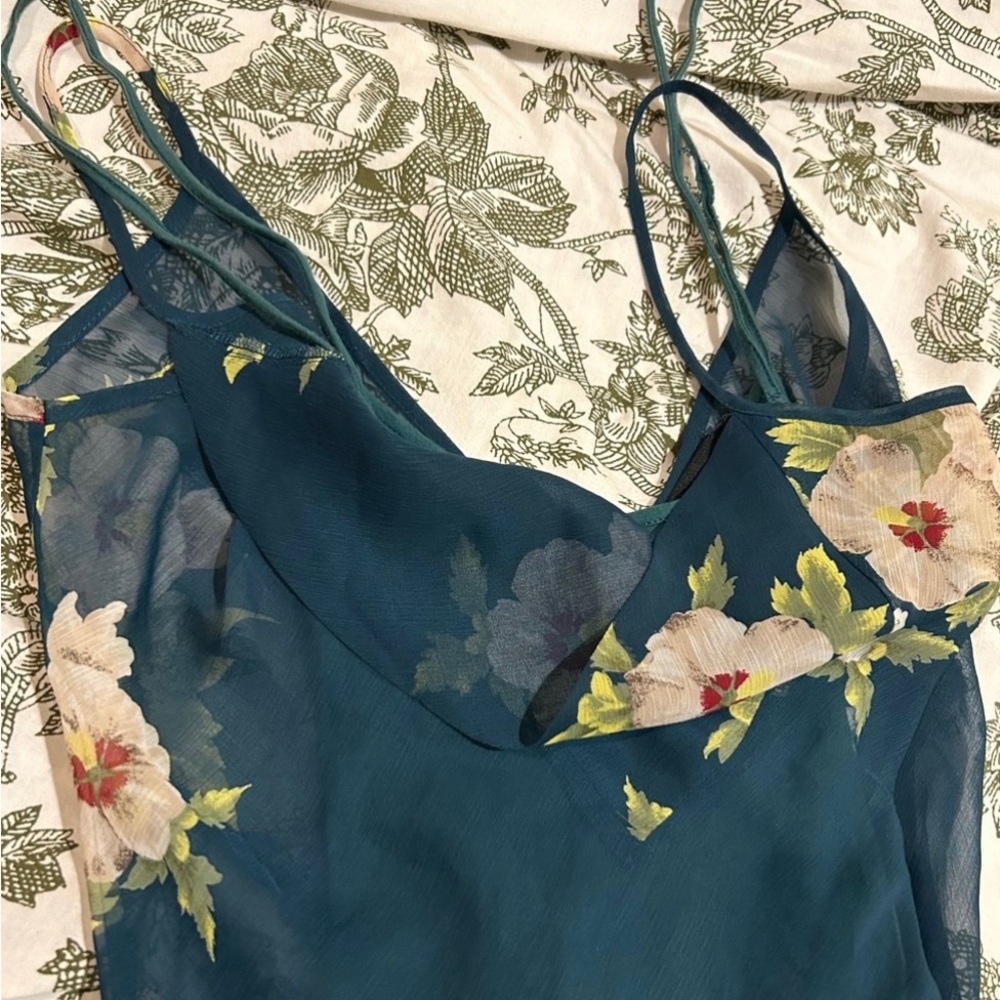 Blue Floral Sheer Midi Y2K Dress